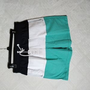 Vacancy Co. Mesh brief lining men's shorts, navy blue, white, and green size M,
